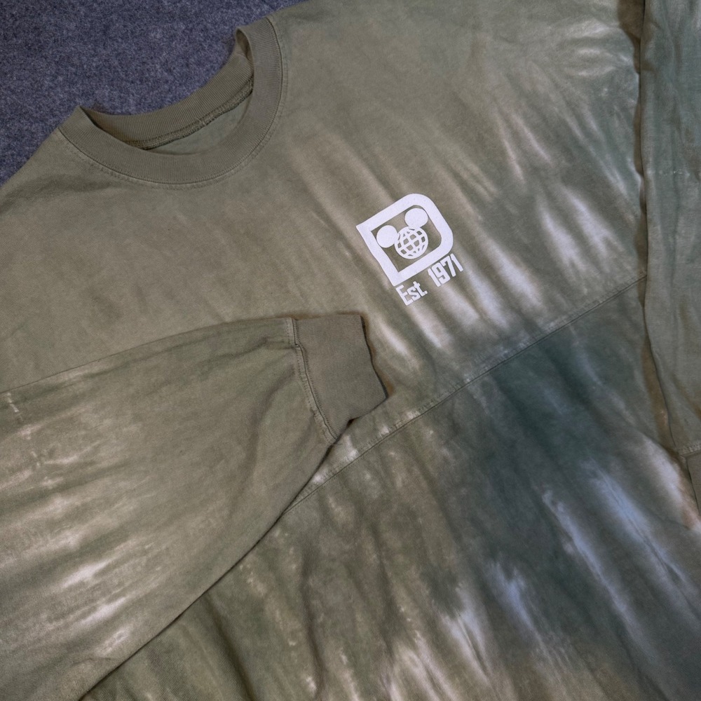 Walt Disney World Spirit Jersey Mens L Olive Green Tie Dye Long Sleeve Est 1971